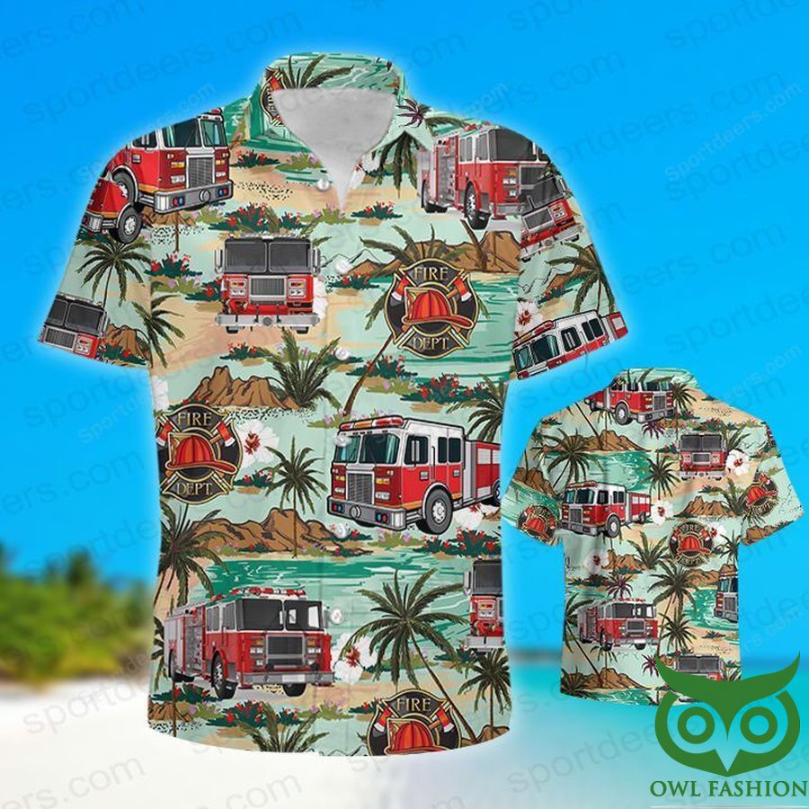 FIREFIGHTER Tropical Sea and Sand Turquoise Hawaiian Shirt