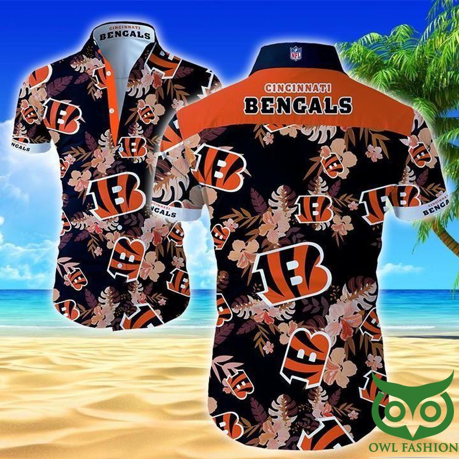 NFL Cincinnati Bengals Tropical Orange Flowers Hawaiian Shirt