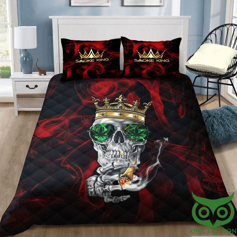 Smoke King Golden Skull Weed Red Black Bedding Set