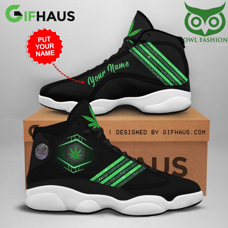 Personalized Weed green giltter light Custom Jordan 13 Sneaker