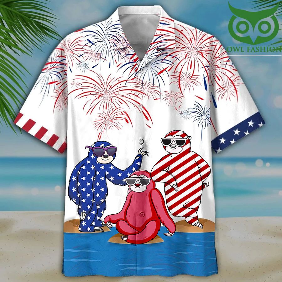 Sloths With Firework Hawaii Shirt USA Flag 4th Of July Shirts Gift For Summer
