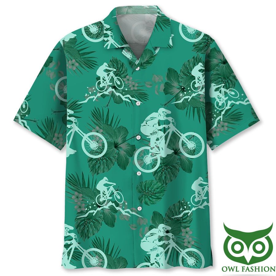 Mountain Bike Kelly Green Flowers Hawaiian Shirt