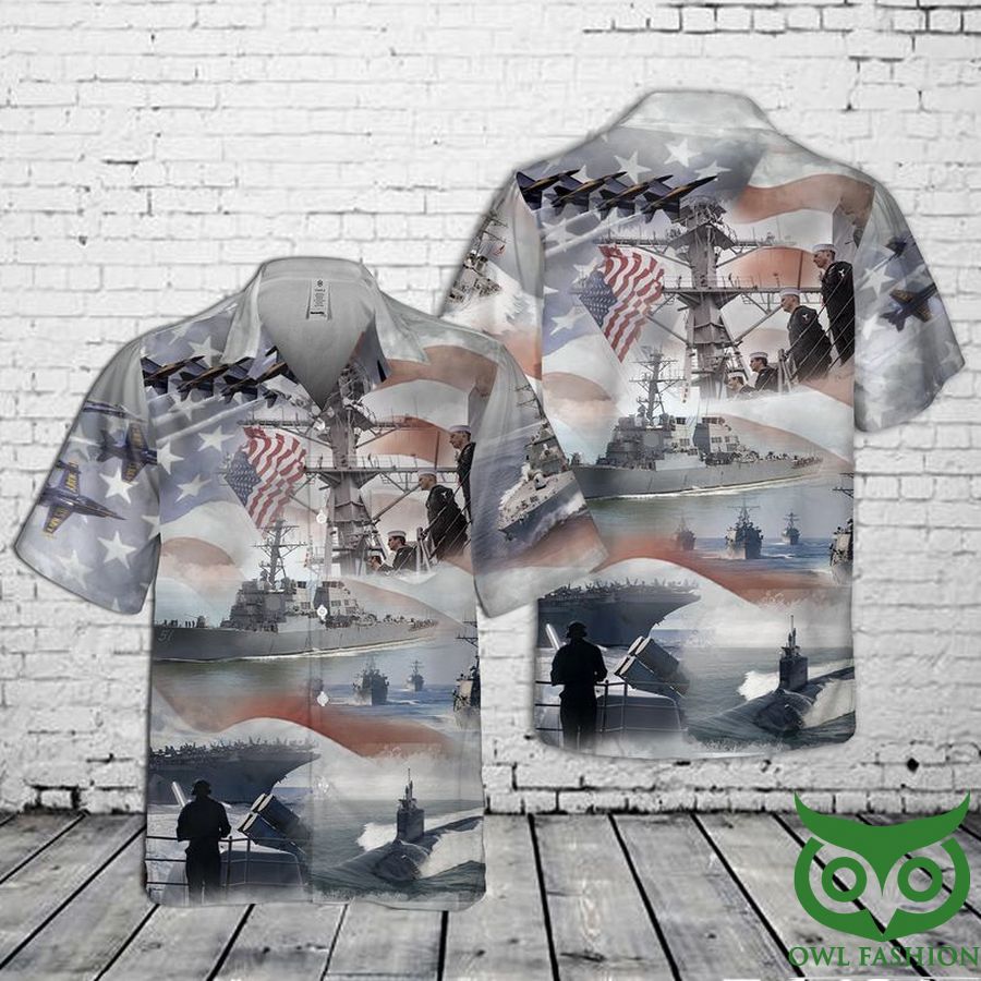 US Navy Collage Pocket Hawaiian Shirt