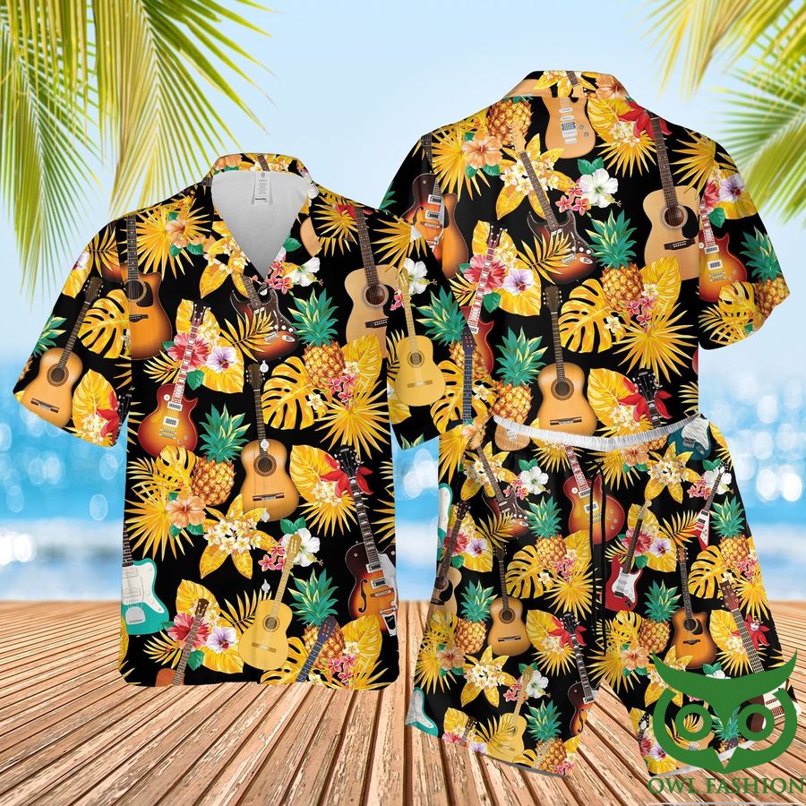 Guitar Tropical Pineapple Hawaiian Shirt Shorts