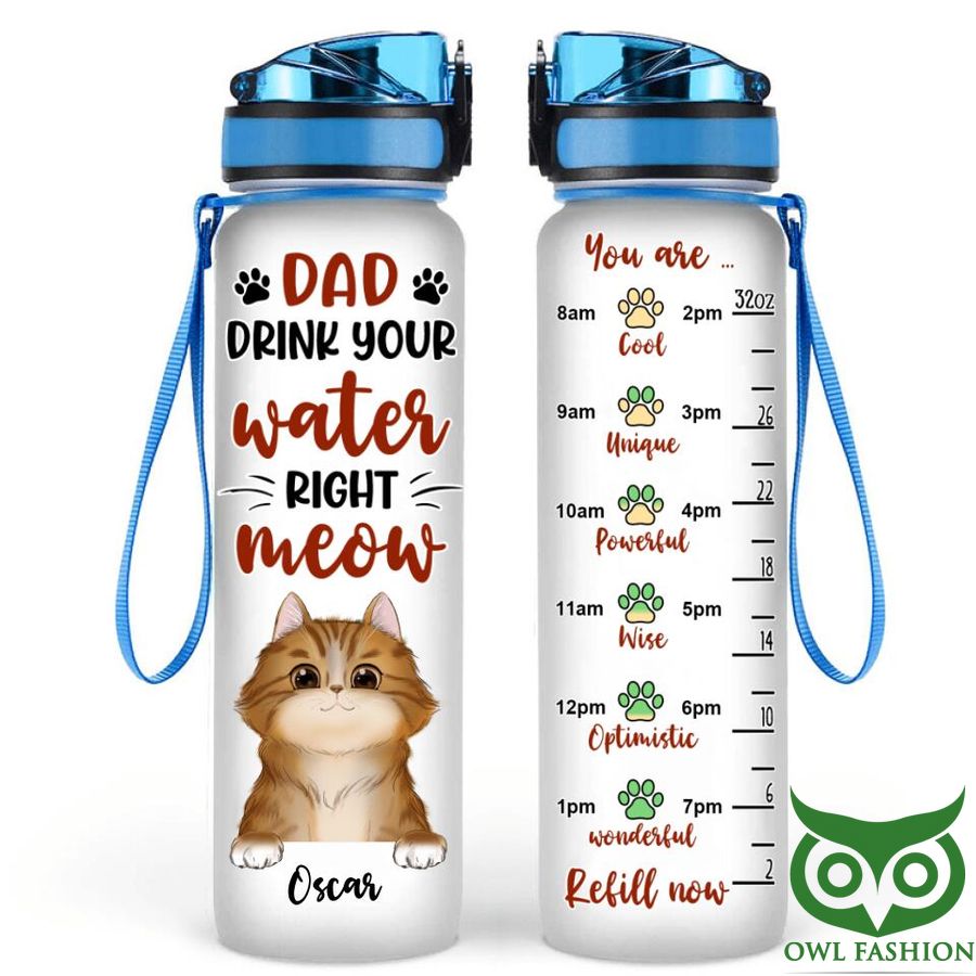 Personalized Cat Drink Your Water Right Meow Water Tracker Bottle