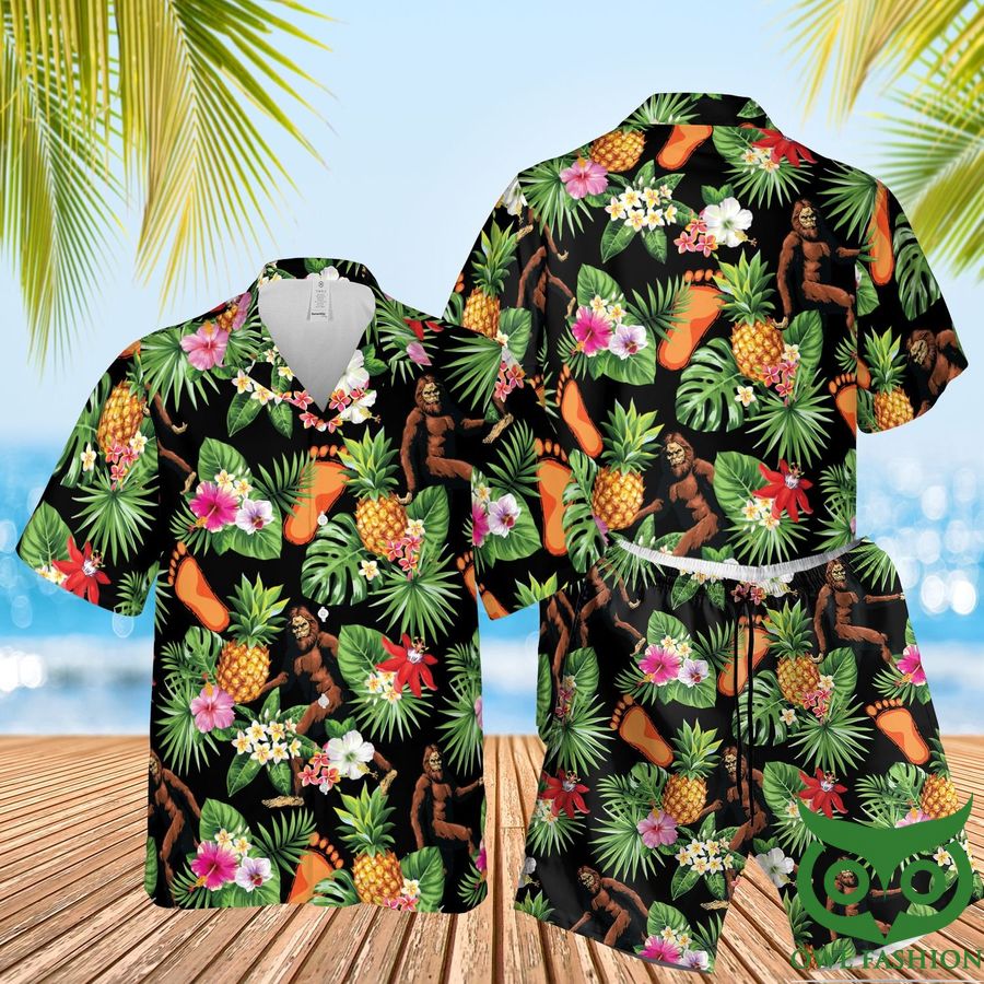 Bigfoot Summer Black Green Hawaiian Shirt Shorts
