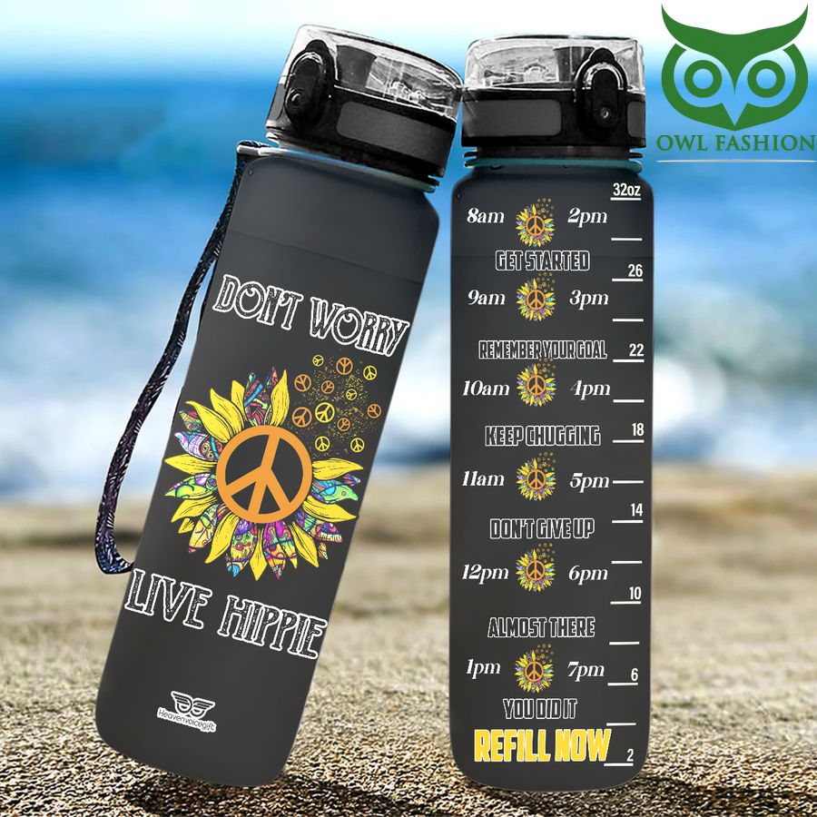 Don't Worry Live Hippie Hippie Water Tracker Bottle 
