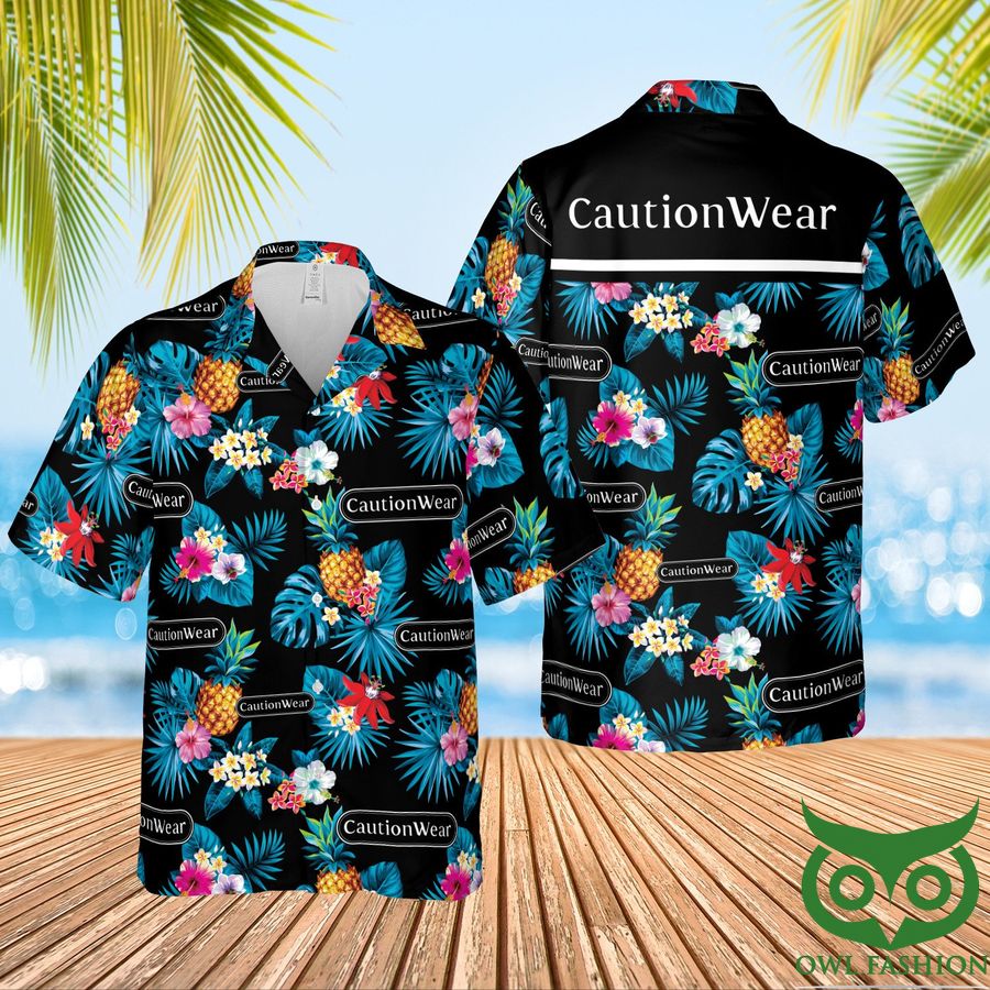 Caution Wear Condoms Black and Blue Hawaiian Shirt 