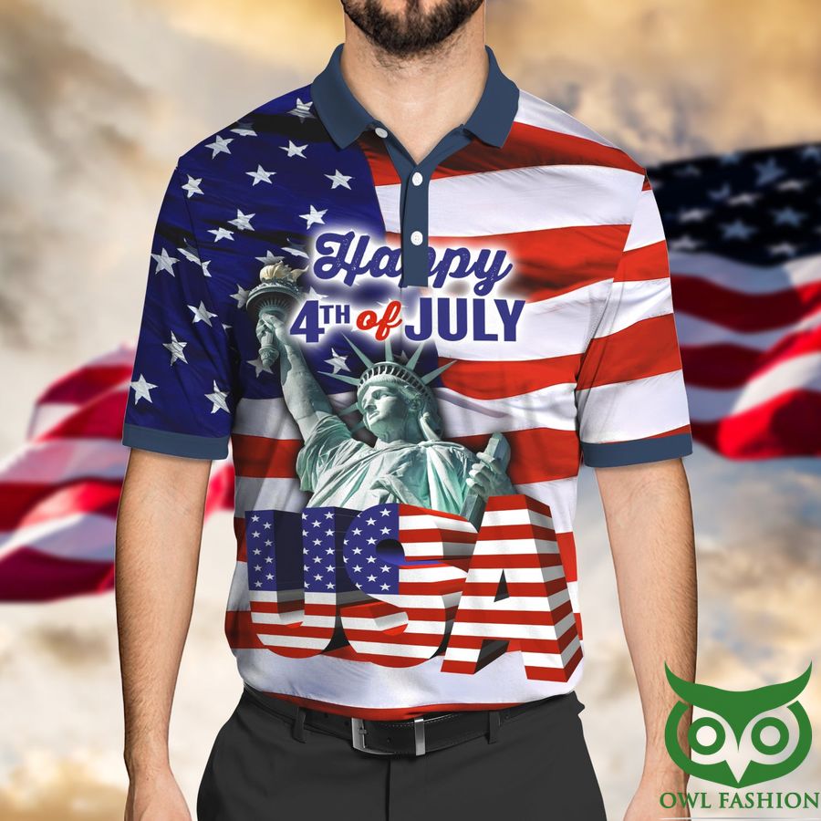 Happy 4th Of July Statue of Liberty and Flag 3D Polo