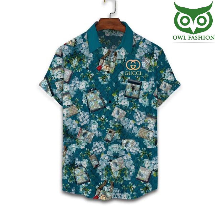 Limited Edition Gucci luxury bags deep blue Hawaiian Shirt Shorts - Owl  Fashion Shop