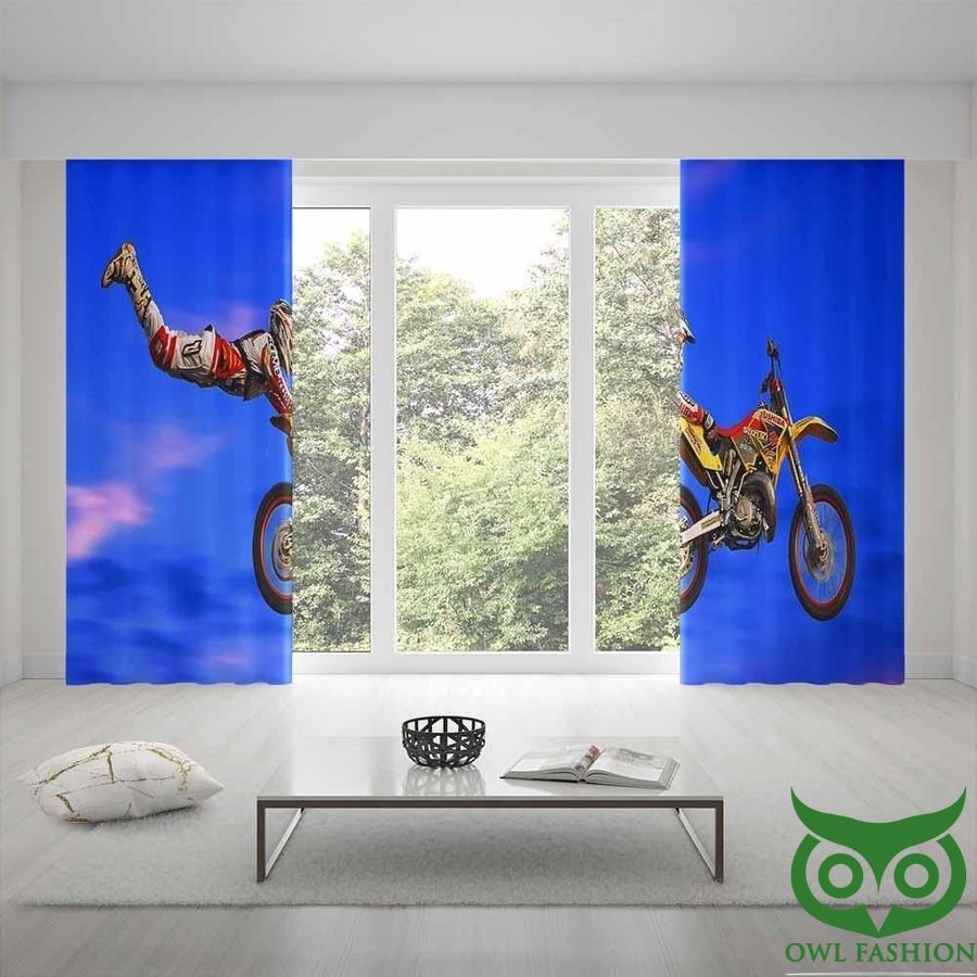 Blue Sky Man With Motorcycle Window Curtain