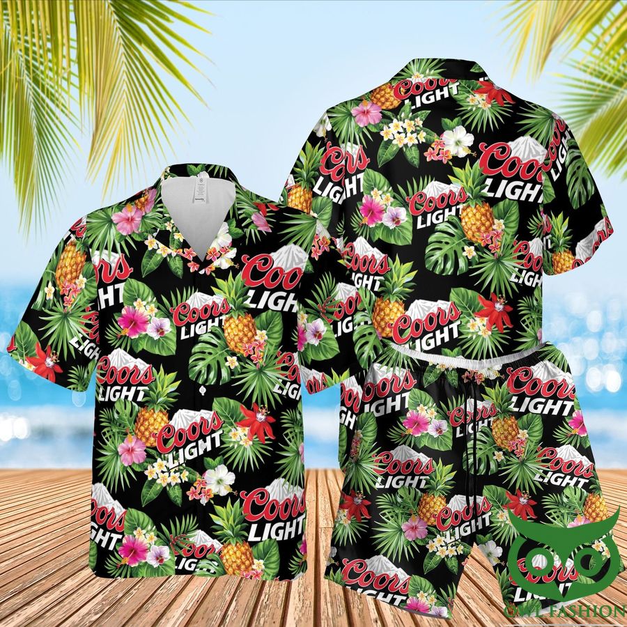 Coors Light Pineapple Black Hawaiian Shirt Shorts