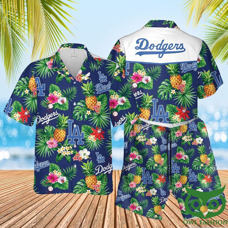 Los Angeles Dodgers Green Leaf Hawaiian Shirt Shorts