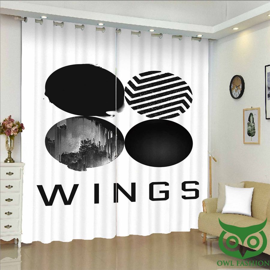 White Themed BTS Album Wings Kpop Window Curtain