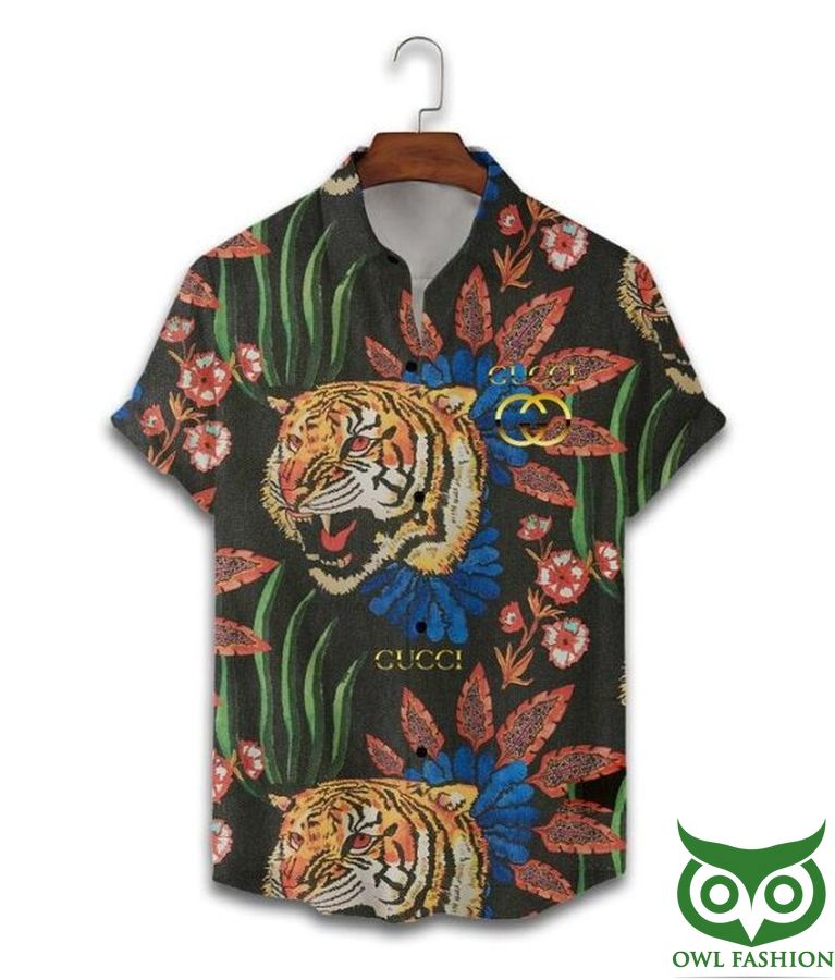 Limited Edition Gucci Tiger Flowery Black Hawaiian Shirt Shorts