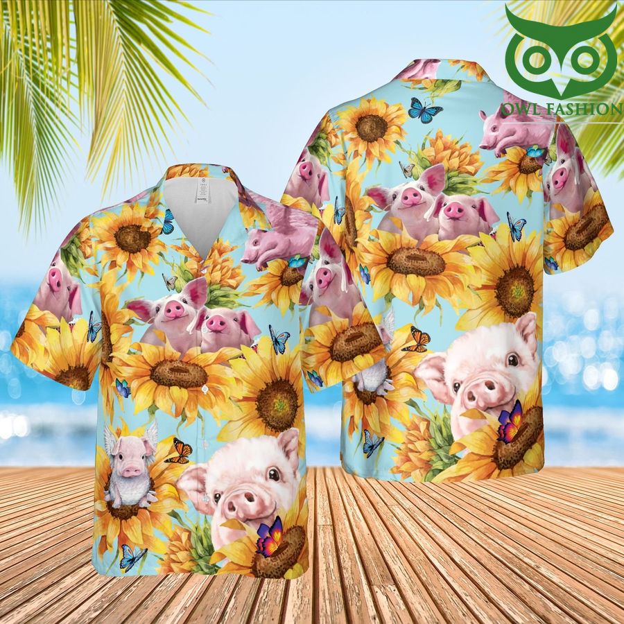 Pig Sunflower Pattern Hawaii Style Pig Lovers Hawaiian Shirt 