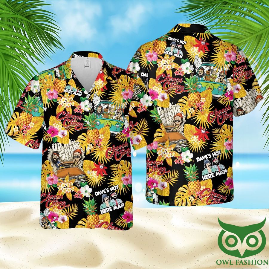 Cheech & Chong Tropical Pineapple Black Hawaiian Shirt