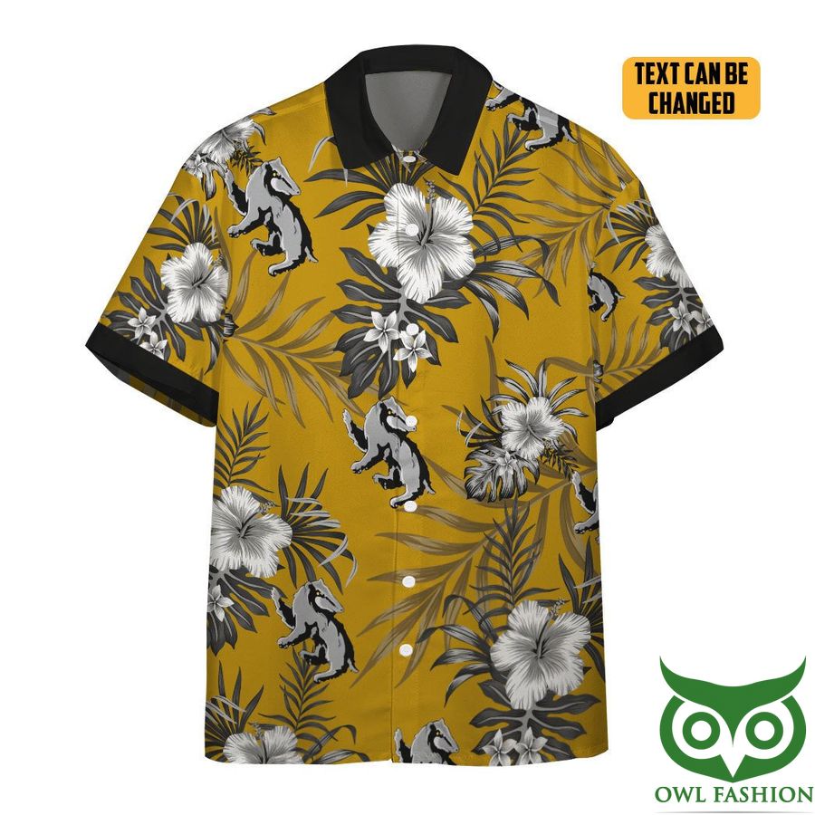 Custom Text Harry Potter Hufflepuff Badger Flowers Hawaiian Shirt