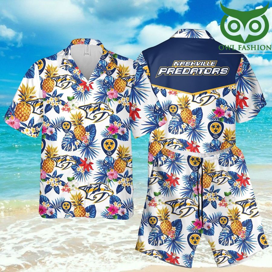93 Nashville Predators pineapple 3D Hawaiian Shirt Shorts aloha summer