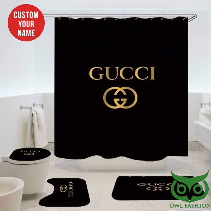 Customized Gucci Basic Black Golden Logo Window Curtain
