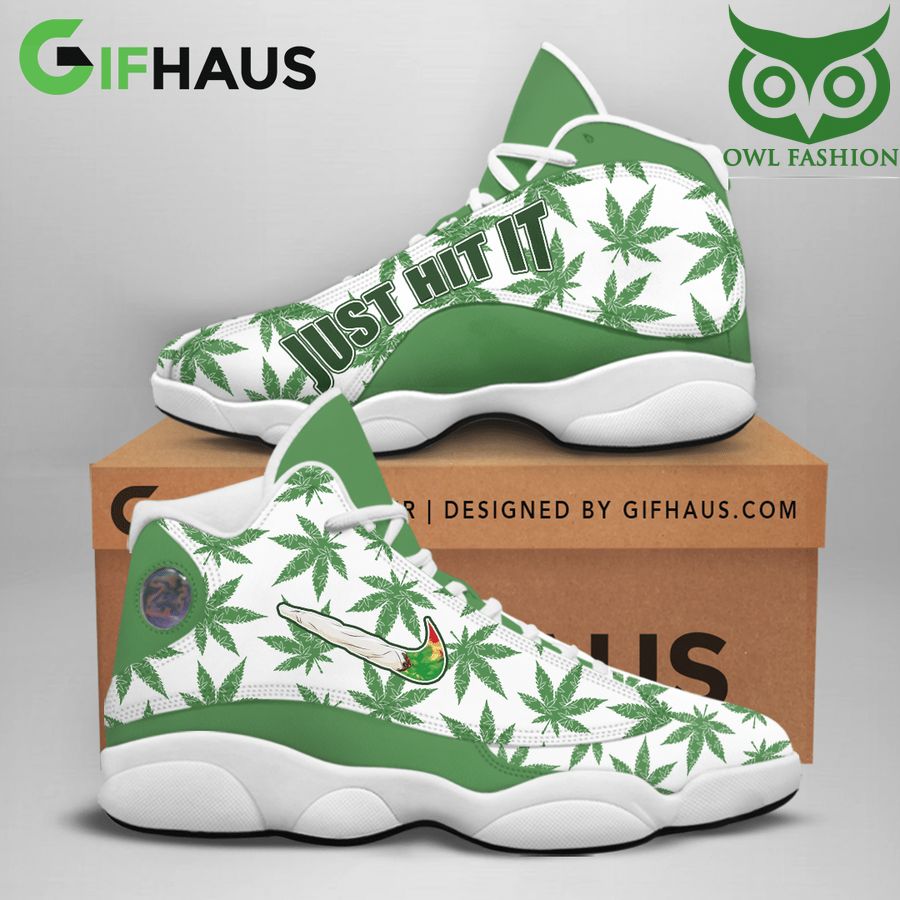 Weed just hit it green white Custom Jordan 13 Sneaker