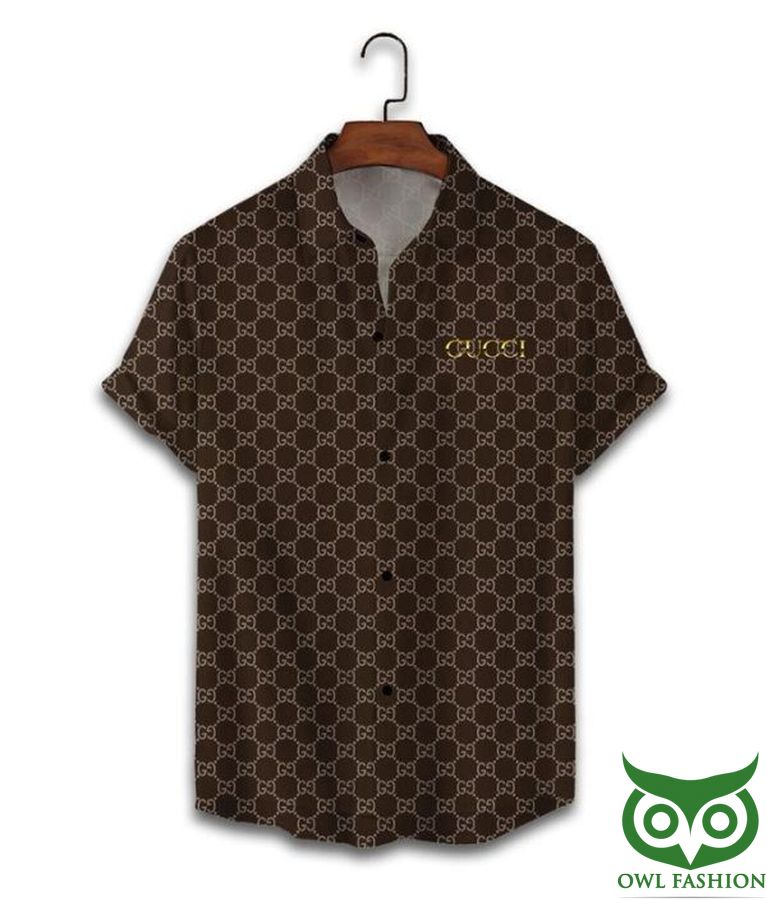 Limited Edition Gucci Dark Brown Monogram Hawaiian Shirt Shorts