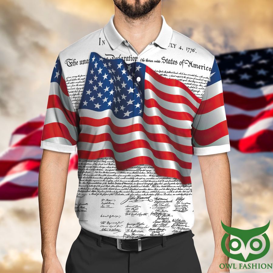 Happy 4th Of July US Flag on Declaration of United States 3D Polo