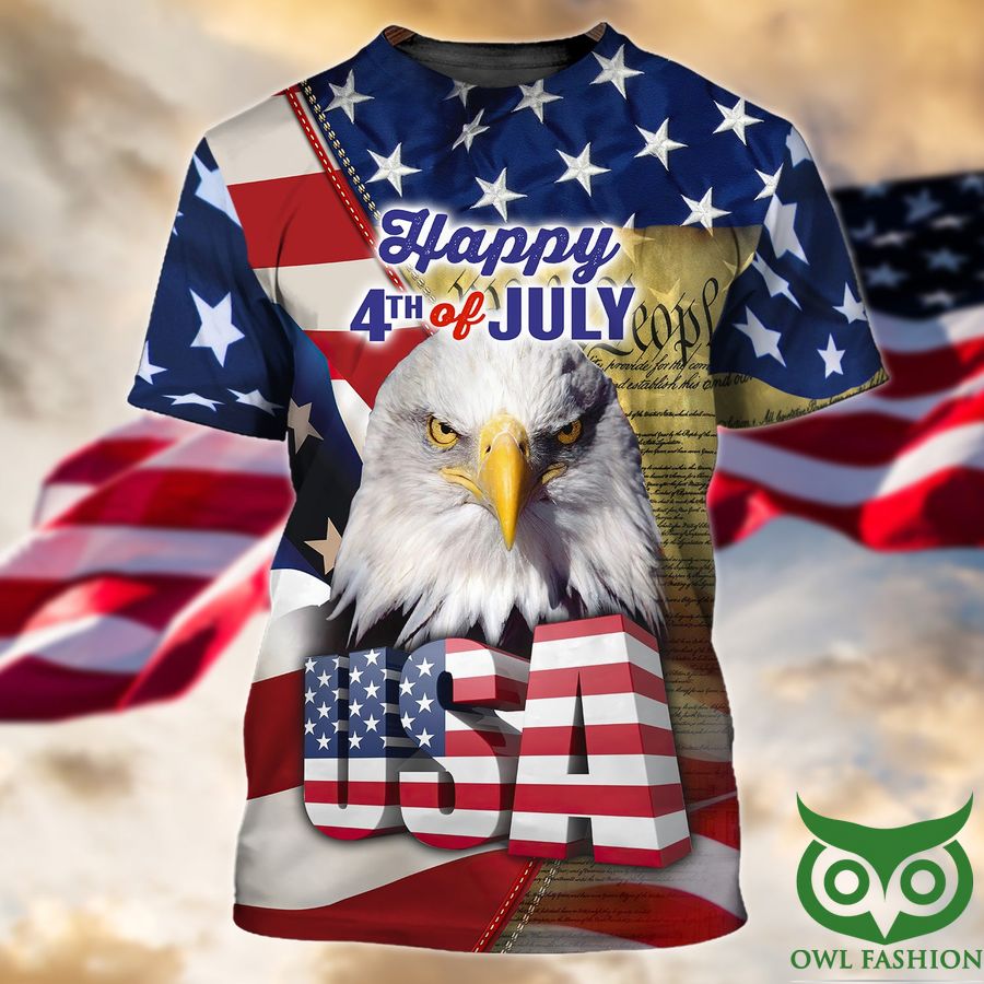 Happy 4th Of July Eagle and US Flag 3D T-shirt