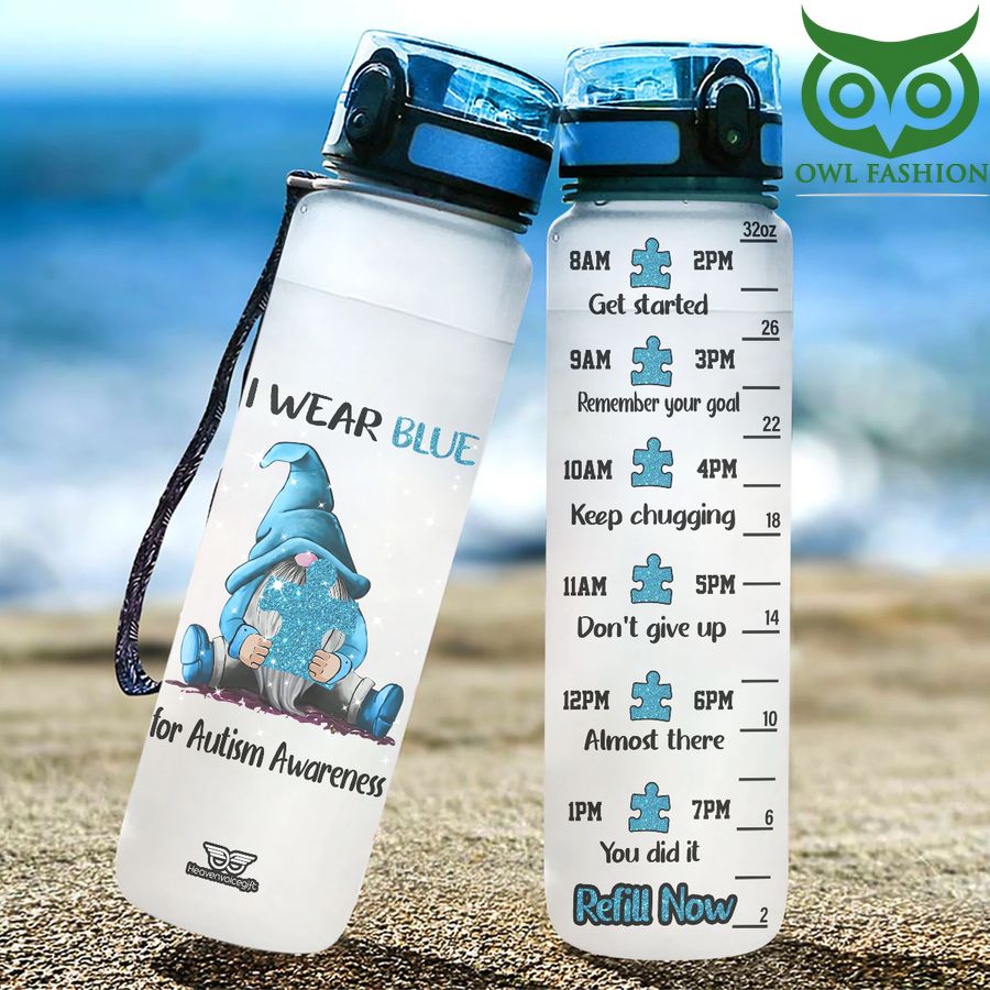 I Wear Blue for Autism Water Tracker Bottle 