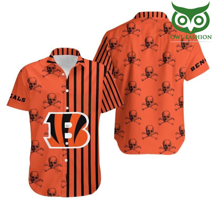 Cincinnati Bengals Stripes and Skull orange Hawaii Shirt 