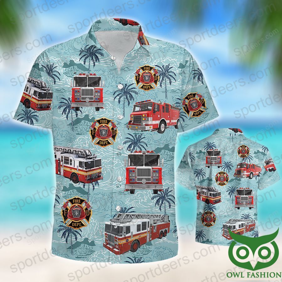 FIREFIGHTER Blue Coconut Tree Hawaiian Shirt