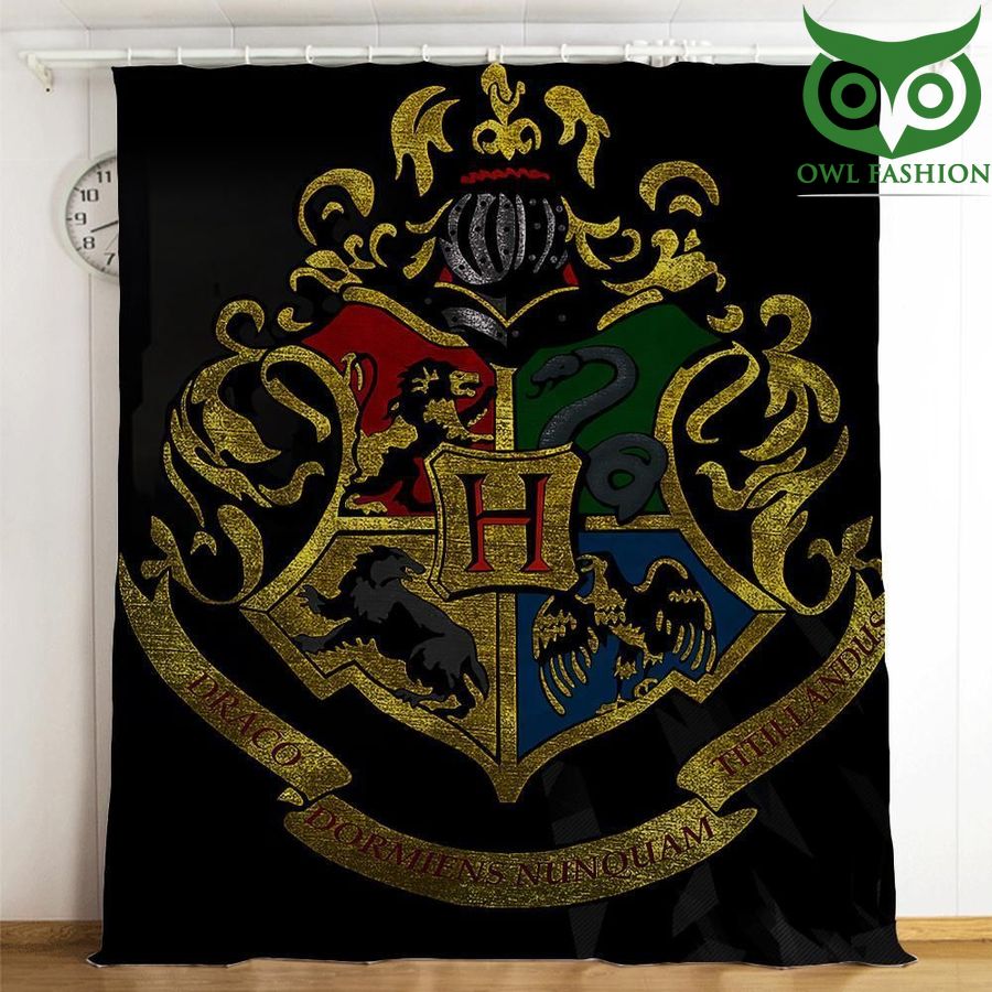 Harry Potter Hogwarts Golden Emblems On Black Design Window shower curtains waterproof decoration rooom