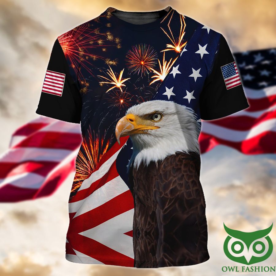 Happy 4th Of July USA Flag and Big Eagle 3D T-shirt