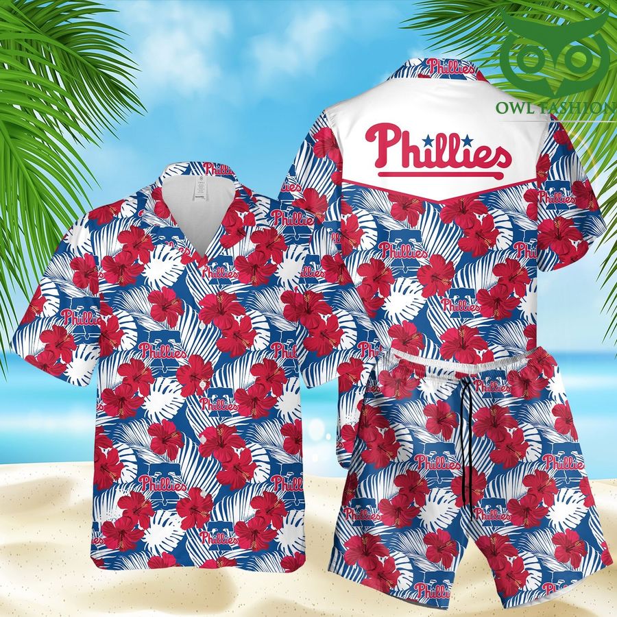 Phillies Philadelphia hibicus 3D Hawaiian Shirt Shorts aloha summer
