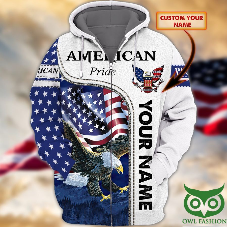 Custom Name Vertical American Eagle Independence Day 3D Hoodie