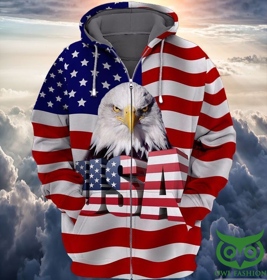 USA Flag Style Full Print with Eagle 3D Hoodie