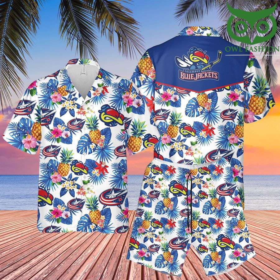 80 Columbus Blue Jackets 3D Hawaiian Shirt Shorts aloha summer