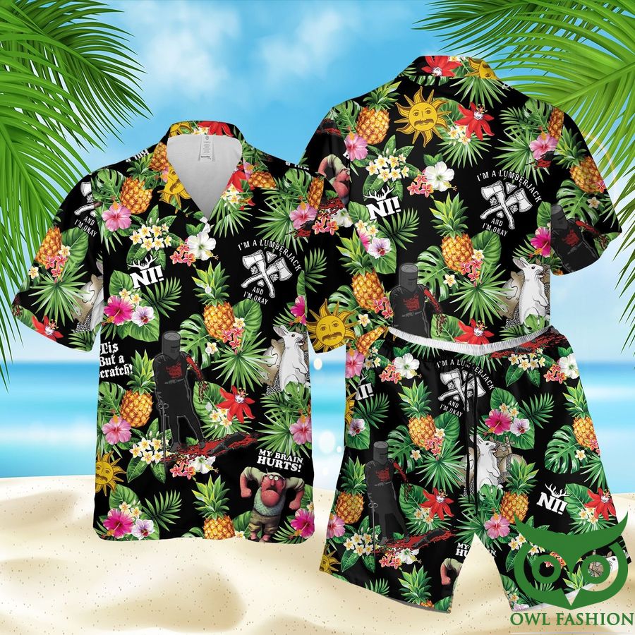 Monty Python Summer Black Green Hawaiian Shirt Shorts