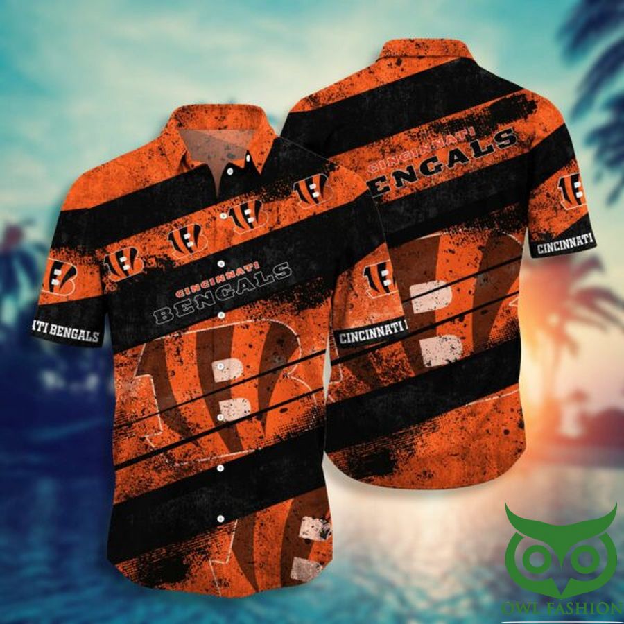 NFL Cincinnati Bengals Black and Orange Diagonal Hawaiian Shirt