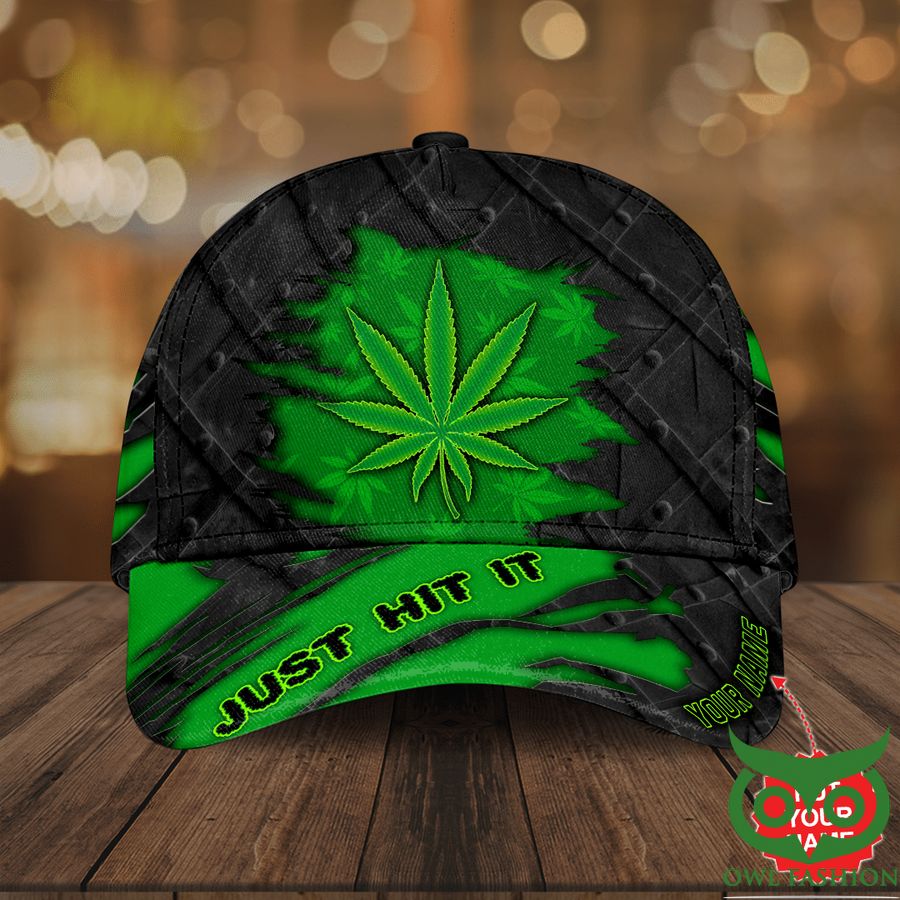 Personalized Just Hit It Weed Leaf Green Gray Classic Cap