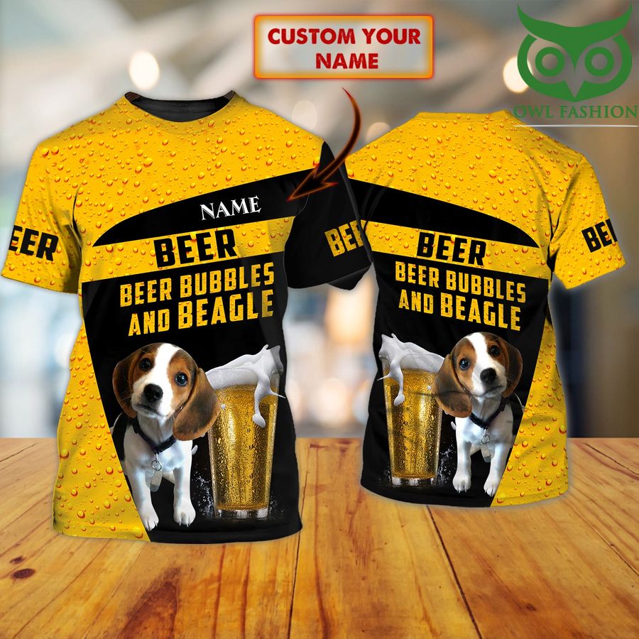 Beer bubbles and Beagle Personalized Name 3D T Shirt