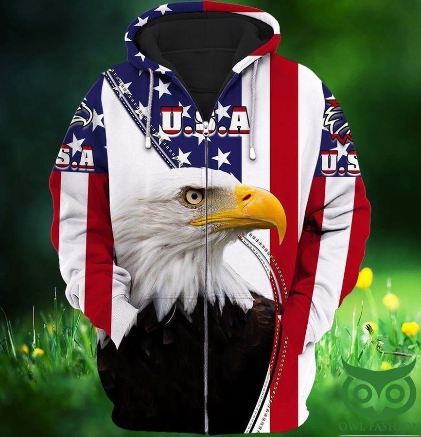 USA Eagle and Flag White Red Stripes 3D Hoodie