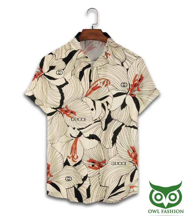 Limited Edition Gucci Black and Beige Flower Hawaiian Shirt Shorts