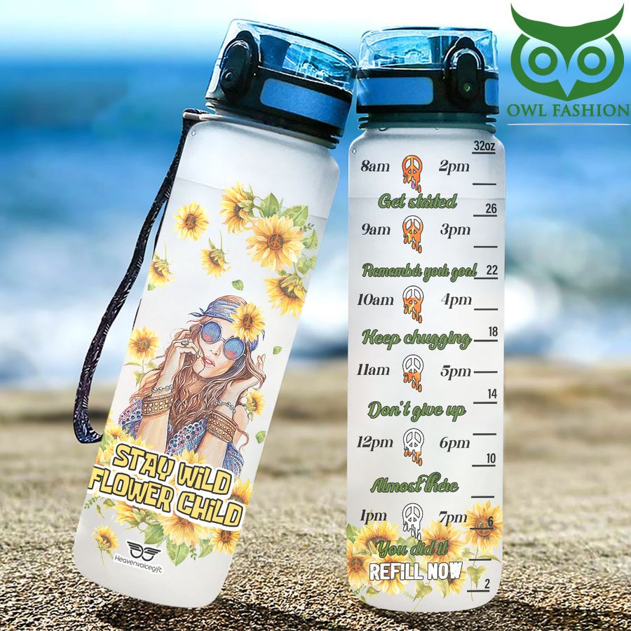 Stay Wild Flower Child Hippie Water Tracker Bottle 
