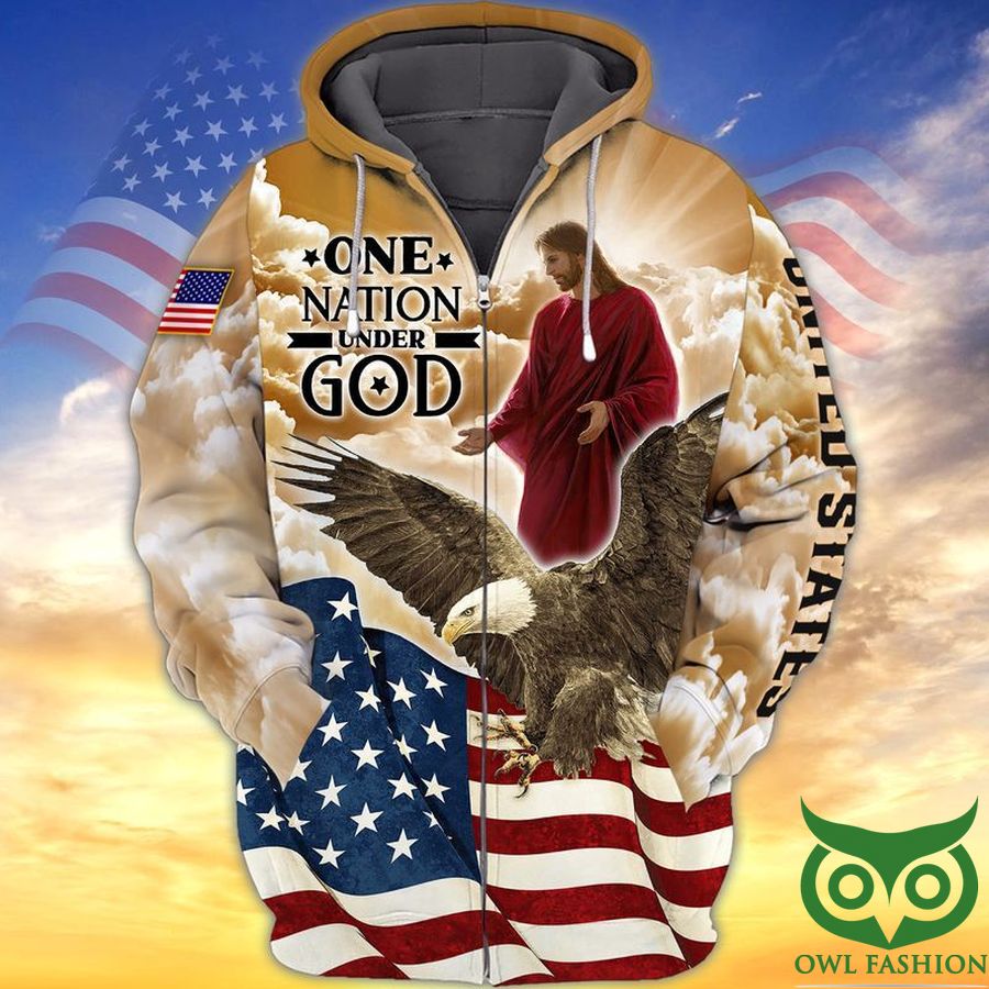 USA Flag One Nation Under God Heaven with Flag 3D Hoodie