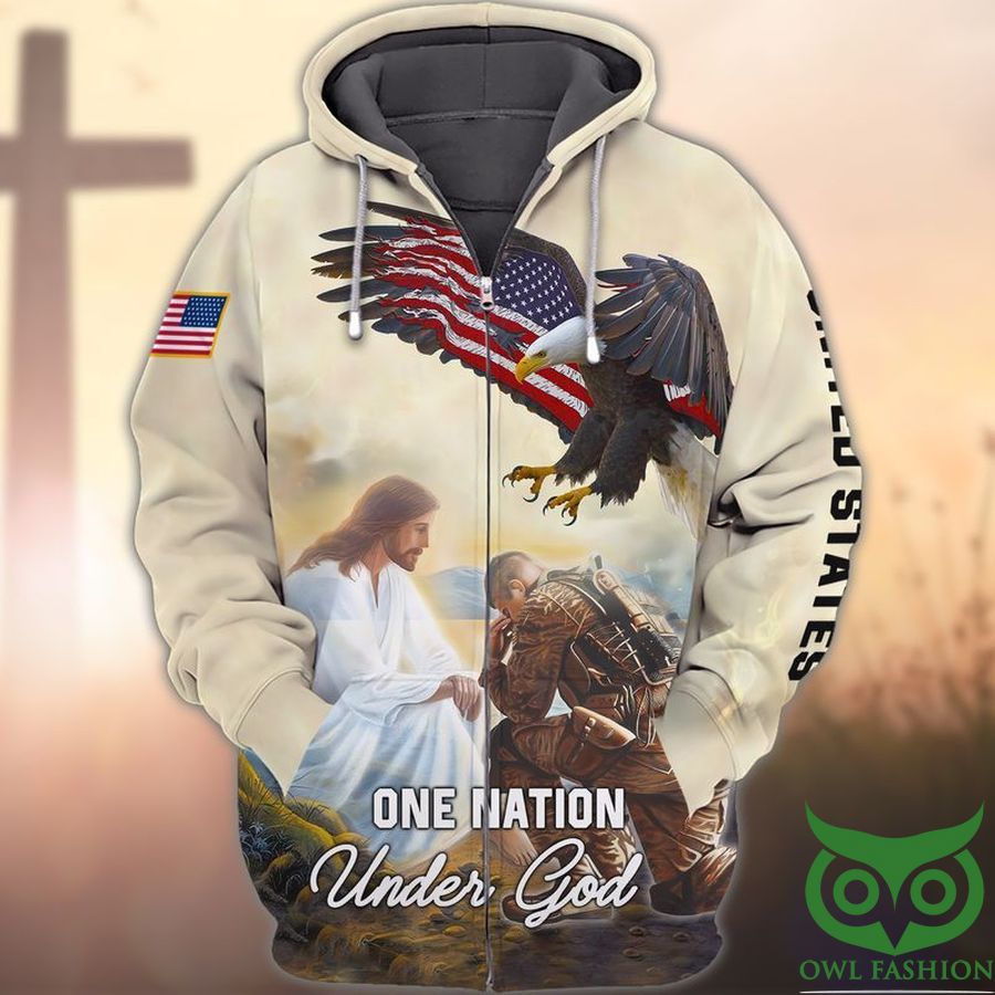 USA One Nation Under God Soldier and God Eagle 3D Hoodie
