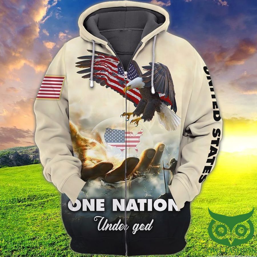 America God Hand Holding US Flag Eagle Beige 3D Hoodie