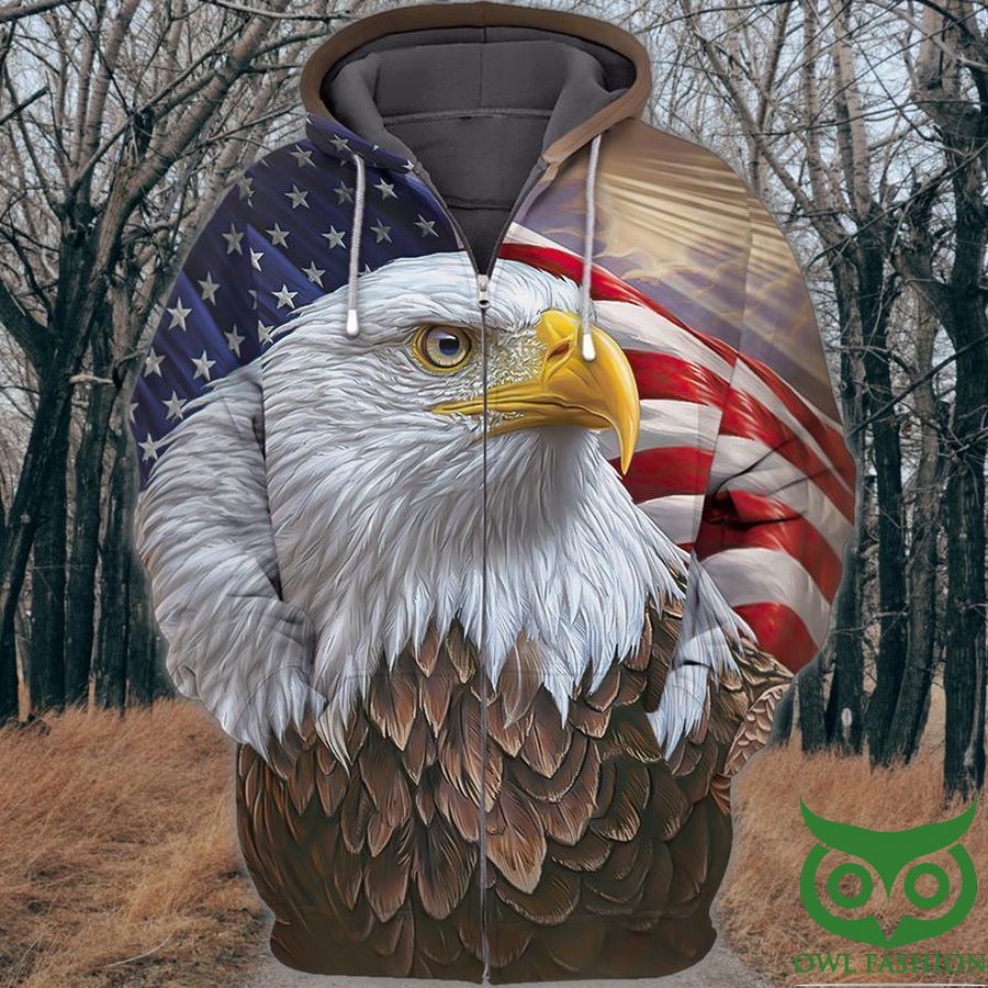 Big Eagle Painting America Flag Full Print 3D Hoodie