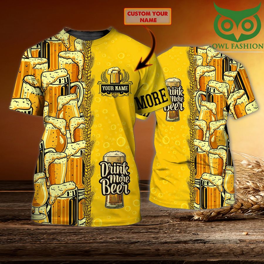 Beer drink more yellow Personalized Name 3D T Shirt