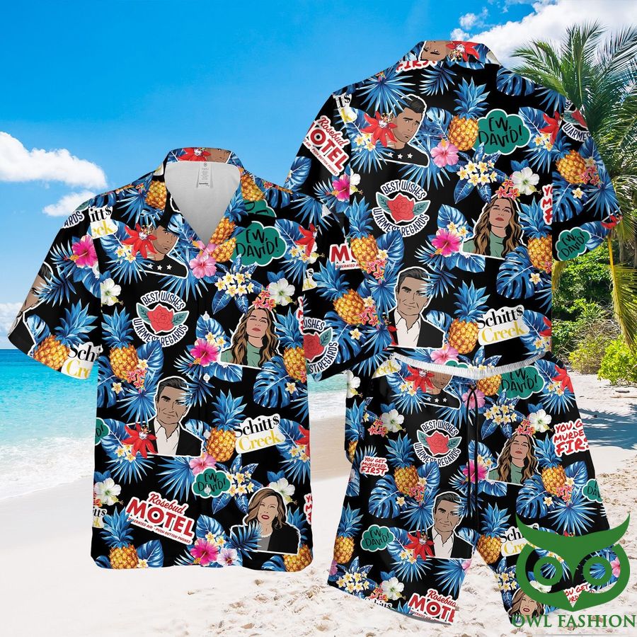 14 Schitts Creek Summer Black Blue Hawaiian Shirt Shorts